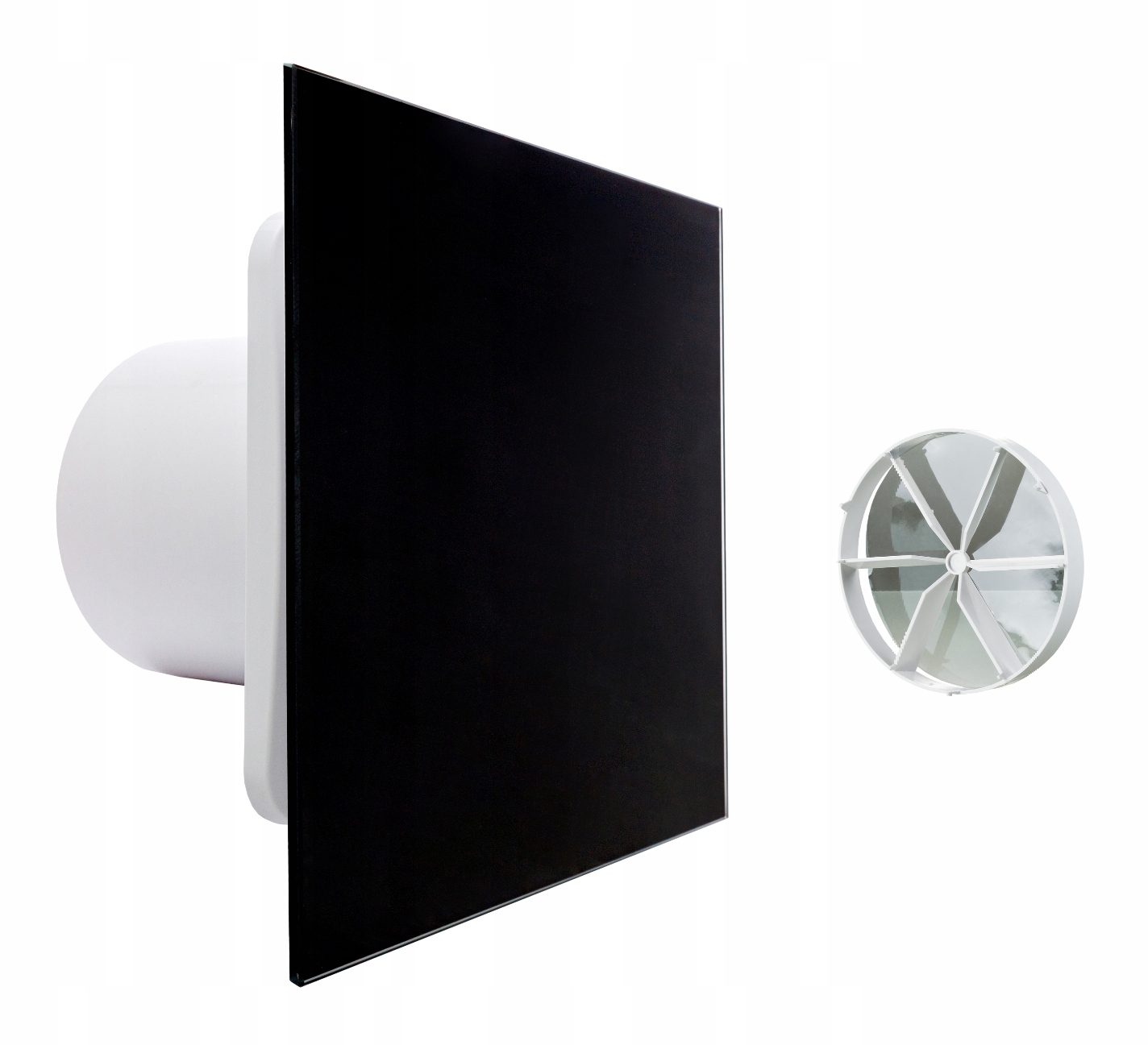 Ventika KLIQ100BASEWC + KLIQFP180GLASSBLK kúpeľňový ventilátor 100 mm